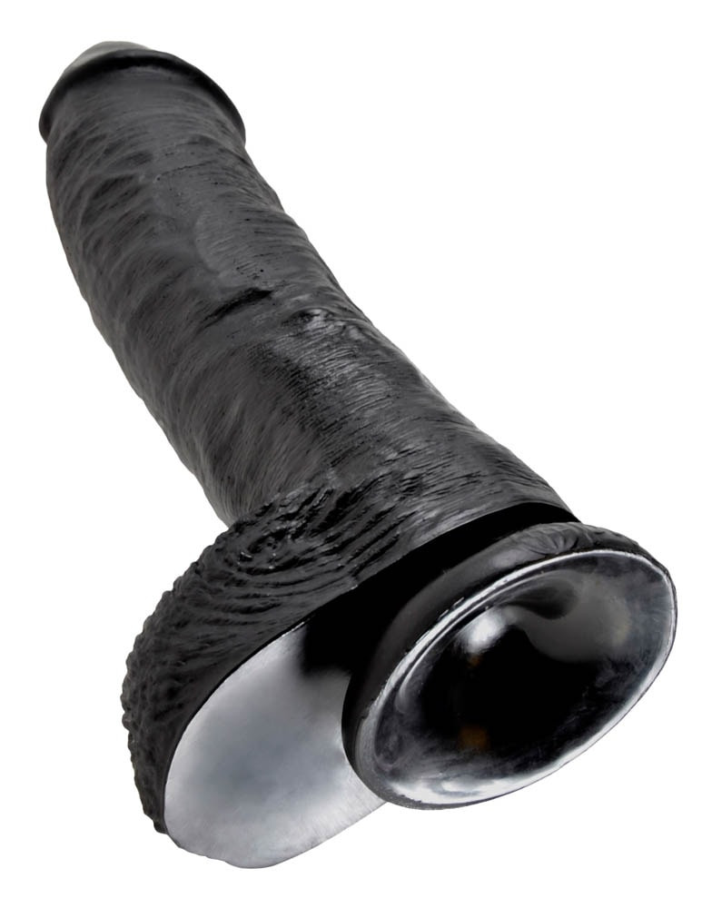 King Cock 10 inch Cock With Balls Black - Dildo