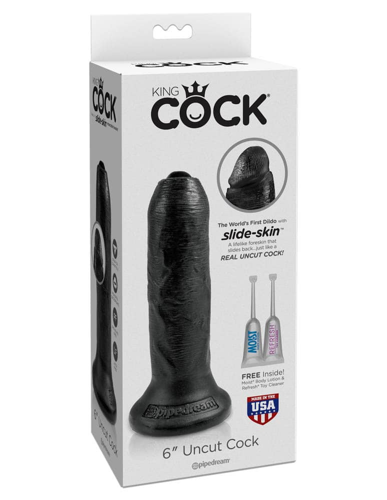 Dildo Cu Ventuza King Cock 6 inch Uncut Cock Black