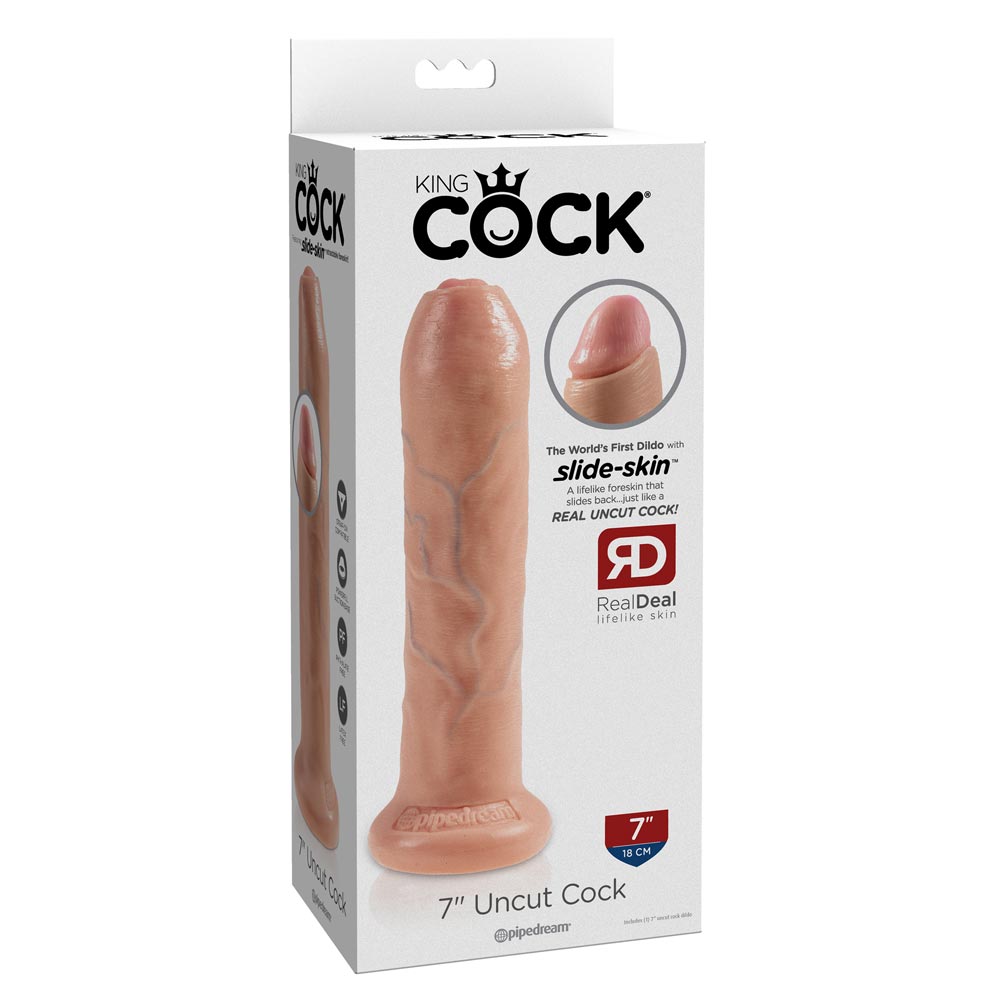 King Cock 7" Uncut Cock Dildo Cu Ventuza Culoare Flesh