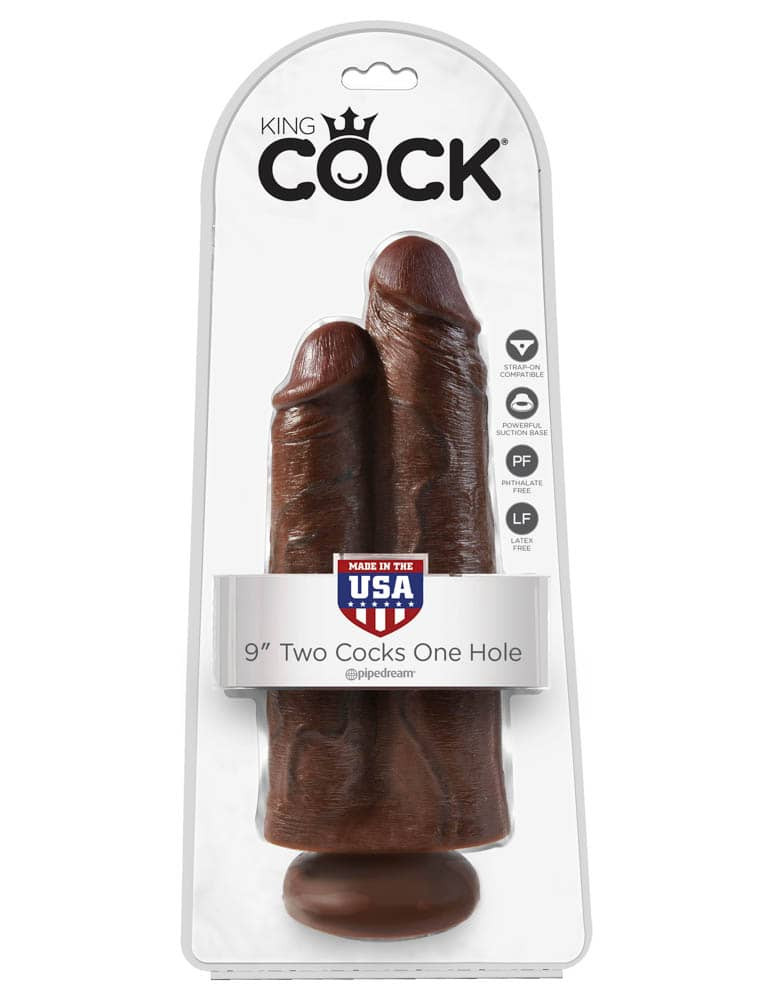 Profil King Cock 9 inch Two Cocks One Hole Brown