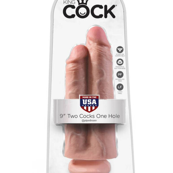 King Cock 9 inch Two Cocks One Hole Flesh - Dildo