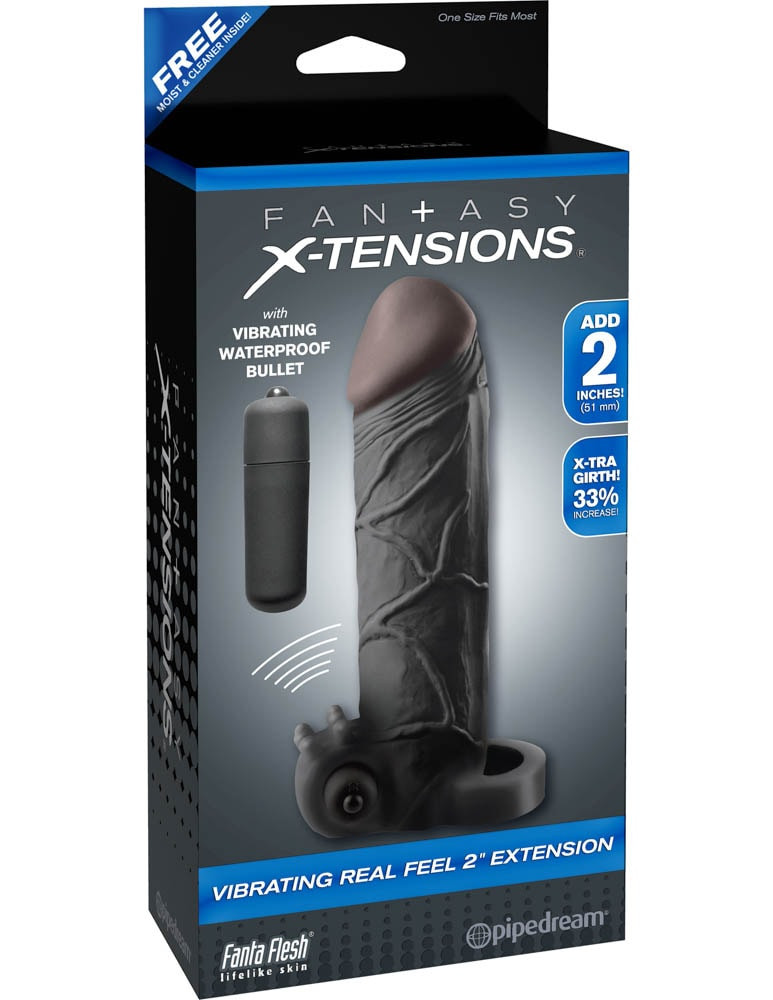 Prelungitor Penis Rezistent La Apă Fantasy X-tensions Vibrating Real Feel 2 inch Extension Black