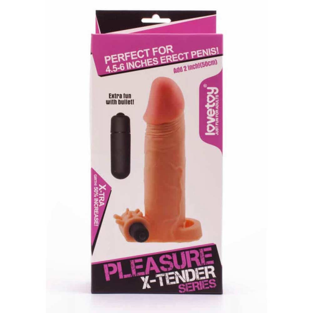 Pleasure X-Tender Vibrating Penis Sleeve  2 Prelungitor Penis Cu Vibrații Culoare Flesh