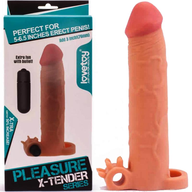 Pleasure X-Tender Vibrating Penis Sleeve  5 Prelungitor Penis Cu Vibrații Culoare Flesh