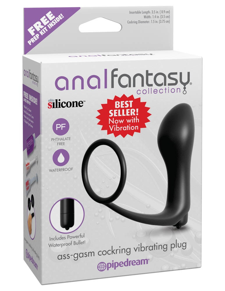 Inel Penis Cu Vibrații Anal Fantasy Collection  Ass-Gasm Cockring Vibrating Plug Black
