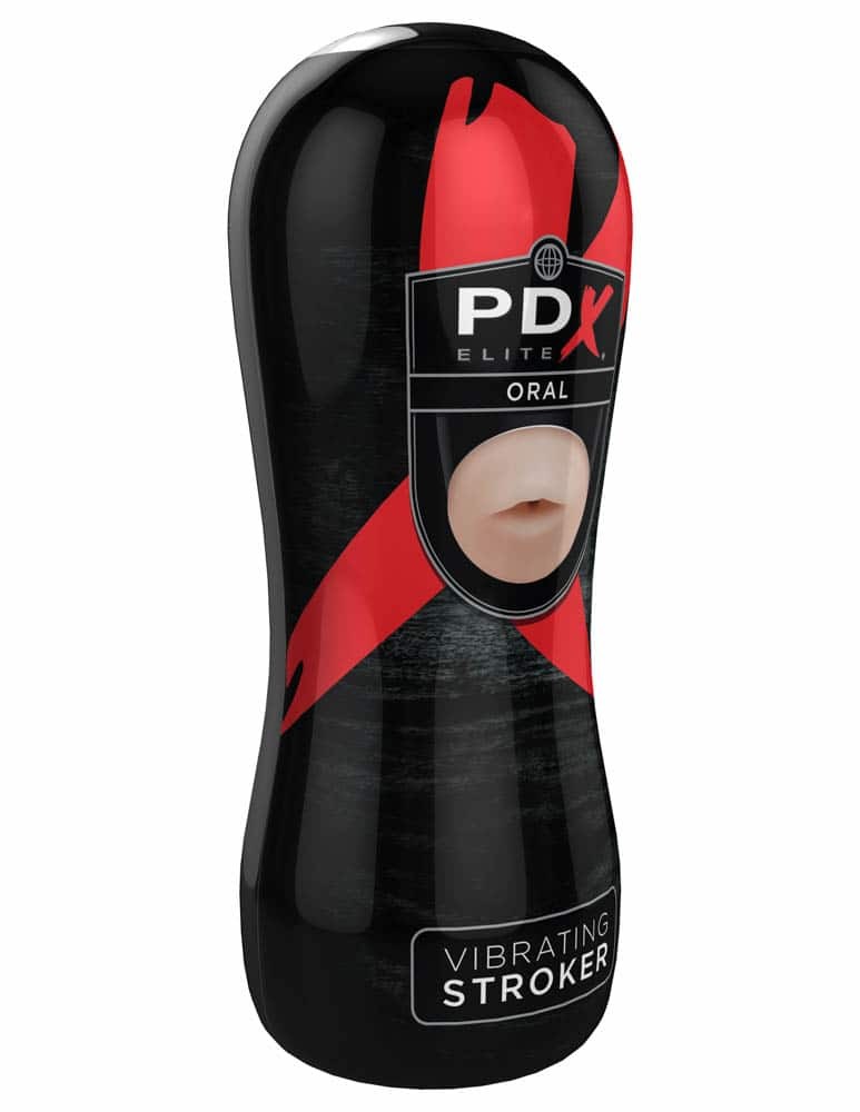 PDX Elite Vibrating Oral Stroker - Flesh/Black Exemple