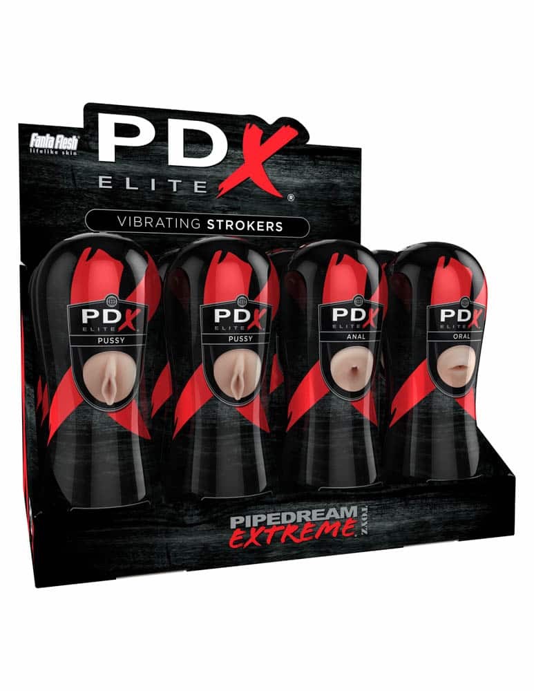 PDX Elite Vibrating Stroker Display - Flesh/Black 12 pcs - Masturbatoare