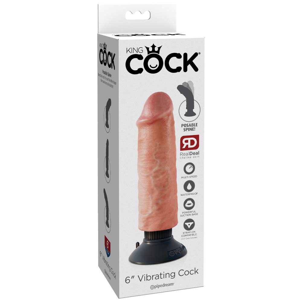 King Cock  6" Vibrating Cock Flesh Vibrator Rezistent La Apă Culoare Flesh