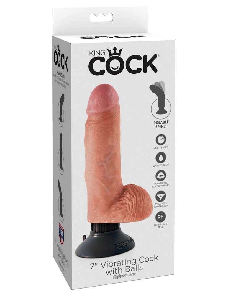 Profil King Cock 7 inch Vibrating Cock With Balls Flesh