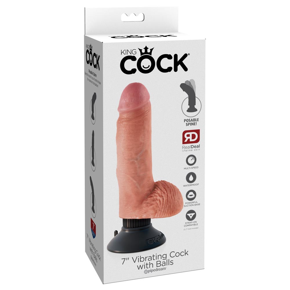 King Cock 7 inch Vibrating Cock With Balls Flesh Vibrator Cu Ventuza Culoare Flesh